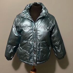 Zara Kid's Girl's Metallic Blue Lucky You Puffer Jacket